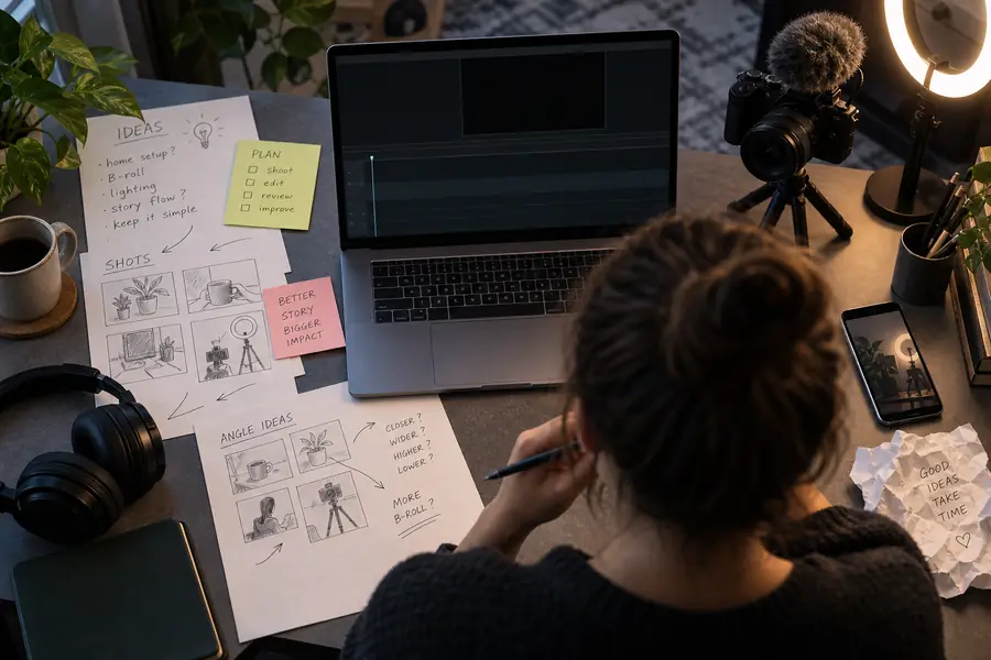 Unstructured TikTok idea notes beside a blank editing timeline