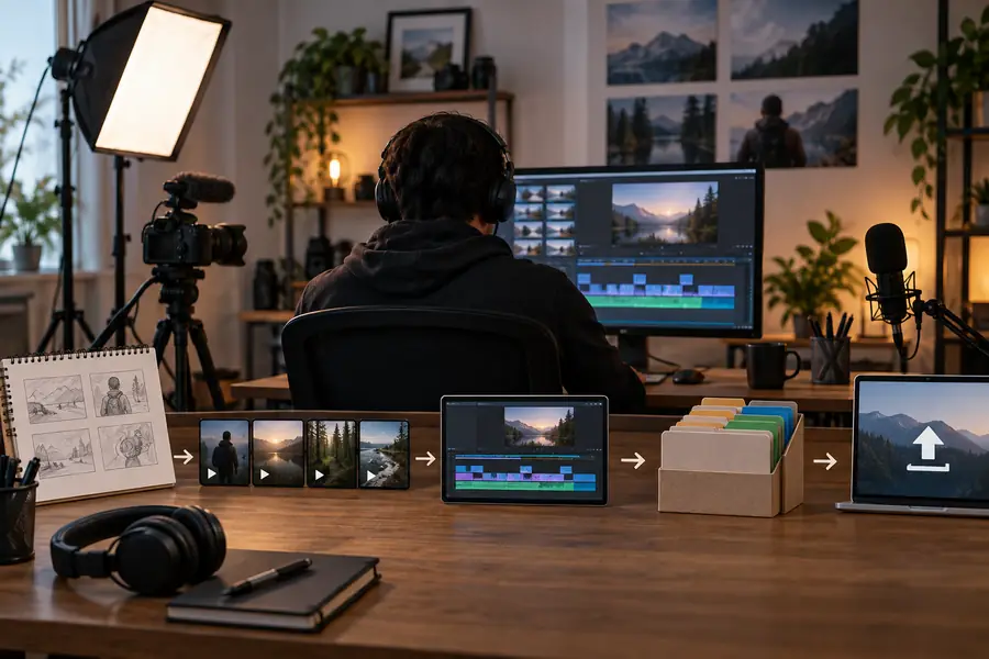 Konzept für ein gesichtsloses Video, als Produktions-Workflow aufbereitet